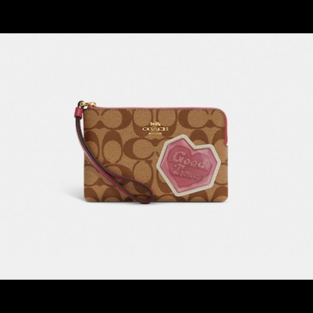 COACH Corner Zip Wristlet in Signature Canvas with Disco Patches